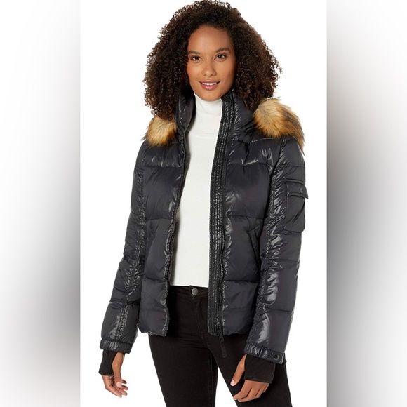 S13 Jackets & Coats S3 Jet Black Allie Faux Fur Trim Hooded Down